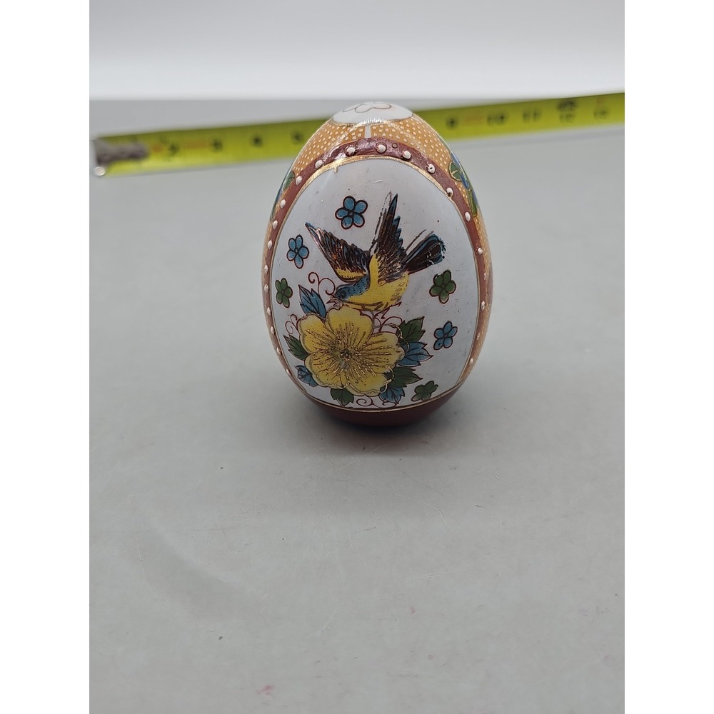 Vintage Cloisonne Enamel Floral Bird Egg 2.75" x 1.75"